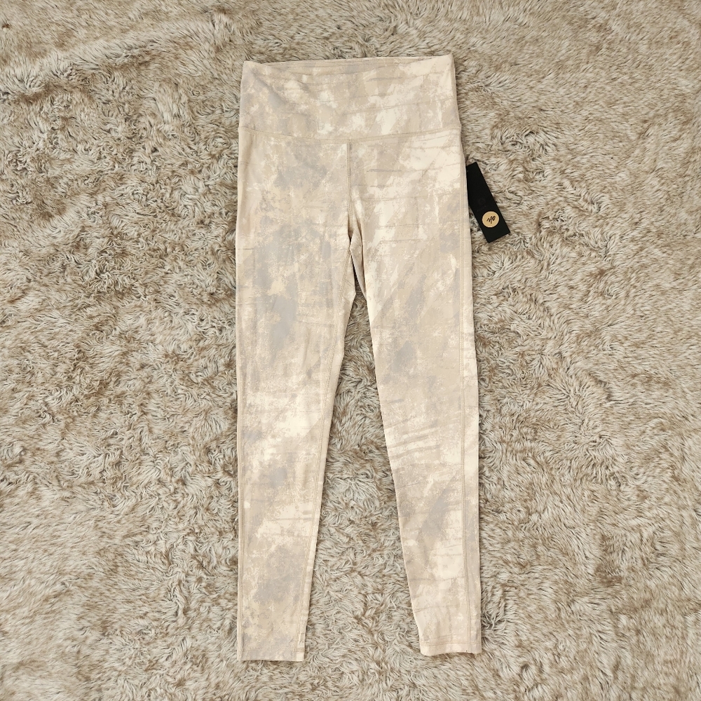 Mono B High Waist Athletic Ankle Length Leggings‎ Beige Abstract Print Medium